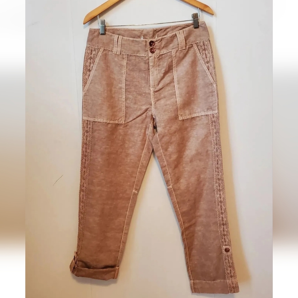$FINAL$ NWOT Sundance Organia Cotton Linen Blend Convertable Pants Lace Trim - Picture 8 of 10